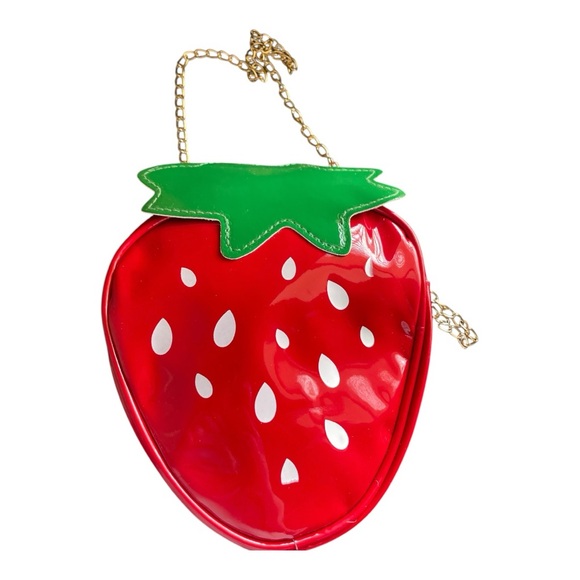 Strawberry-Shaped Red and Green Shoulder Small Bag - Picture 4 of 10